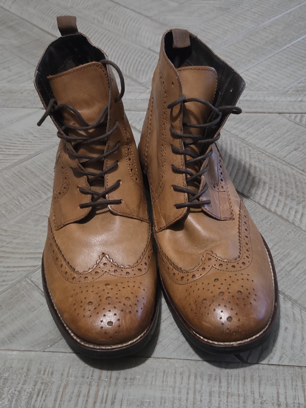 Stafford Men’s 8.5M Brown Leather Wingtip Brogue Lace-Up Ankle Boots
